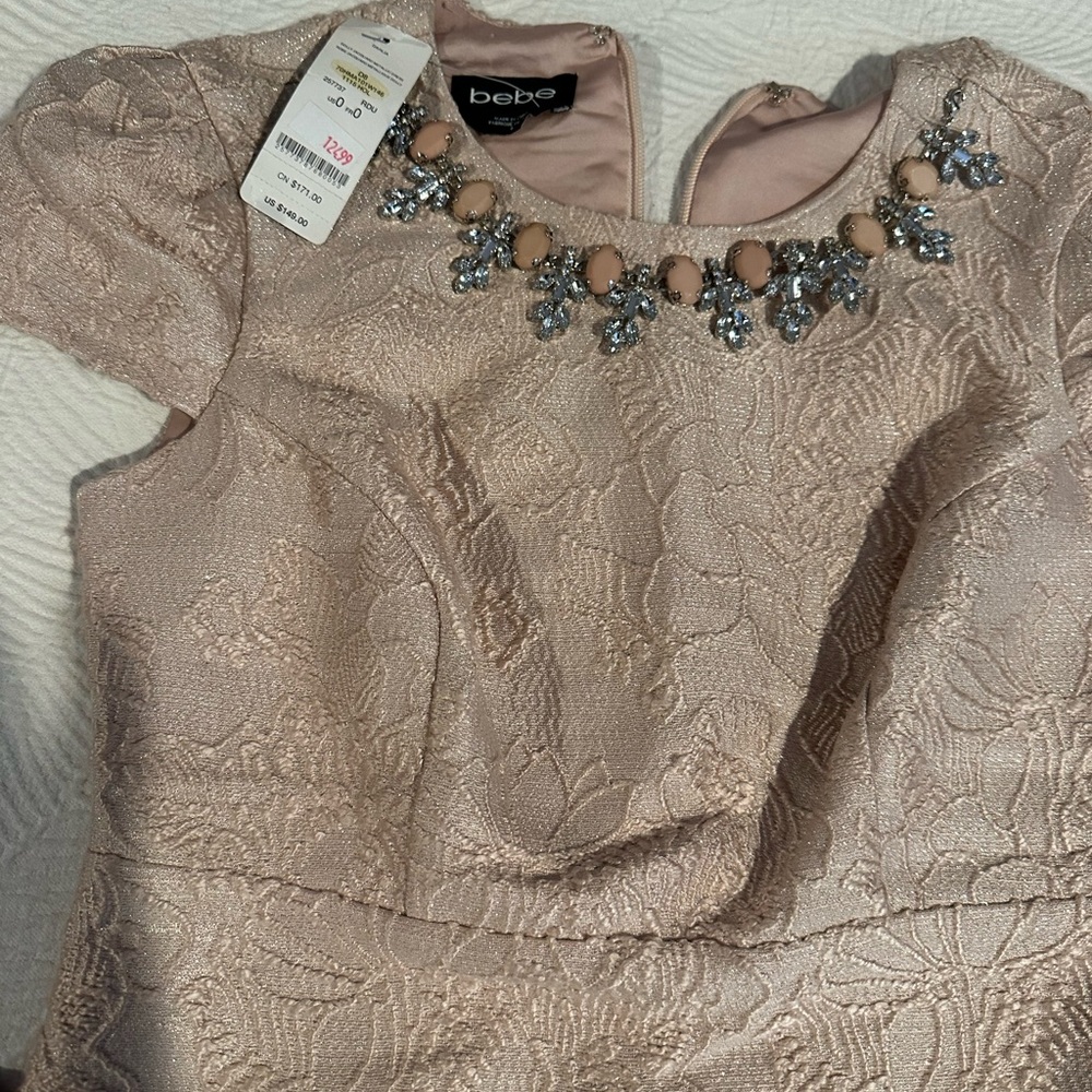 Bebe pink evening lace dress size s with back zipper